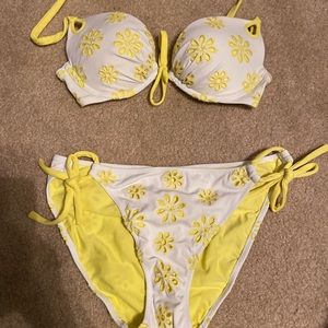 Yellow and white flowered bikini